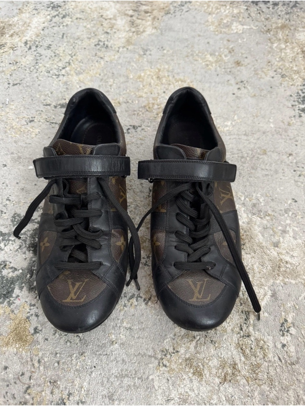 Louis Vuitton Black and Brown Monogram Low-Top Sneakers size 10